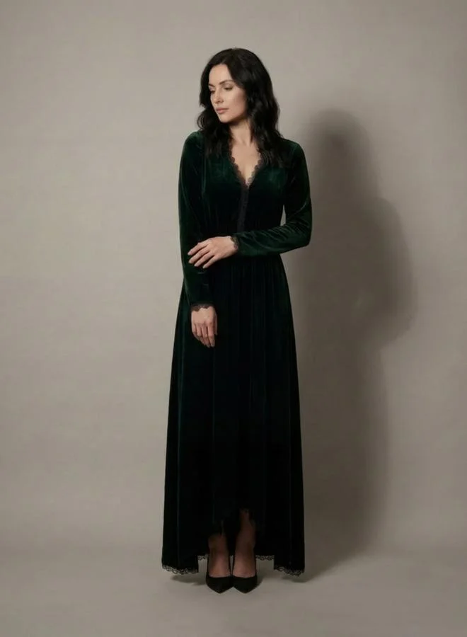 Mish Women V Neck Velvet Maxi Dress